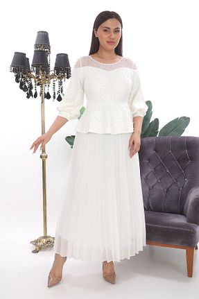 لباس سایز بزرگ سفید زنانه رگولار MİSS DİAMOND - کد 820893422