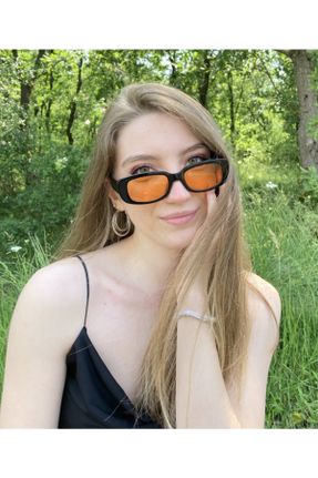 عینک آفتابی نارنجی زنانه 55 UV400 استخوان مات مستطیل کد 90849219