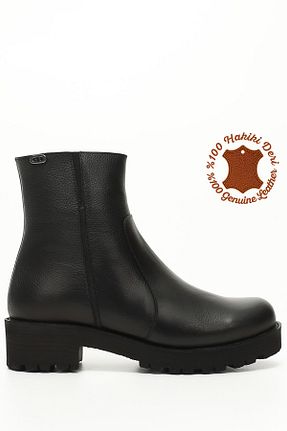 بوت / نیم بوت مشکی زنانه چرم خالص GÖNDERİ(R) - کد 800560032