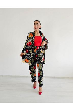 کیمونو و کافتان مشکی زنانه لیکرا Altı Üstü Butik - کد 863549496
