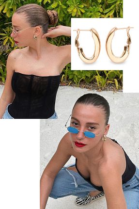 گوشواره جواهر طلائی برنجی AURRARİ - کد 785869291