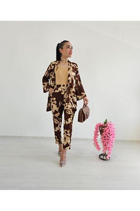 کیمونو و کافتان قهوه ای زنانه لیکرا Altı Üstü Butik - کد 863626075