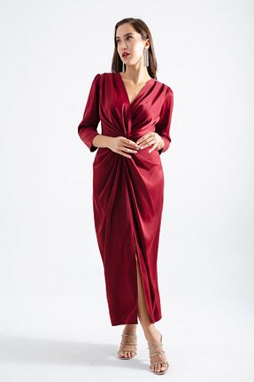 لباس مجلسی و فارغ التحصیلی زرشکی زنانه کرپ Lafaba - کد 863625194