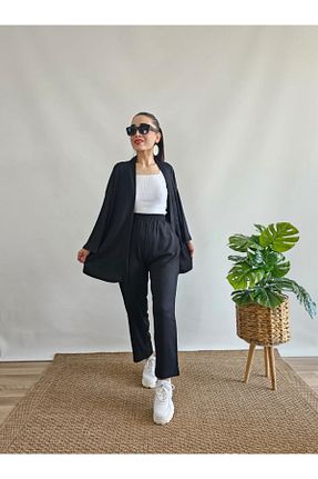 کیمونو و کافتان مشکی زنانه لیکرا Altı Üstü Butik - کد 863631598