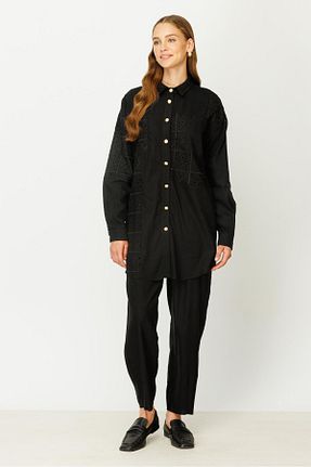 ست بالاتنه و پائین تنه مشکی زنانه بافتنی Ghisa - کد 831649490