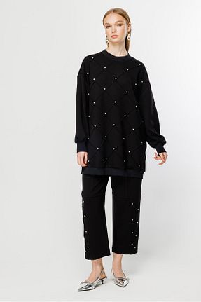ست بالاتنه و پائین تنه مشکی زنانه بافتنی Ghisa - کد 831660478