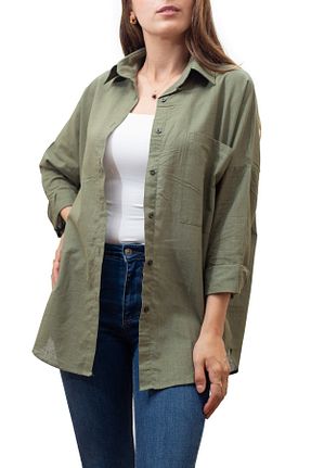 پیراهن خاکی زنانه اورسایز BYMEER - کد 745412400