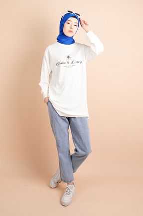 سوئیشرت سفید زنانه ساده 03KIZKULESITEKS - کد 840345997
