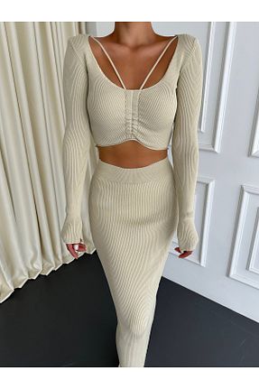 ست بالاتنه و پائین تنه نباتی زنانه تریکو kenza