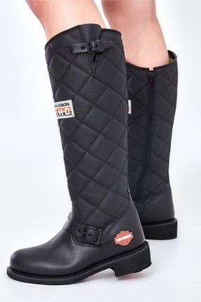 چکمه مشکی زنانه چرم خالص Harley Davidson - کد 863687565
