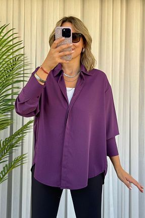 پیراهن بنفش زنانه یقه پیراهنی KUBOS MODA - کد 843485273
