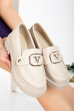 کفش لوفر بژ زنانه چرم مصنوعی moun shoes - کد 863727628