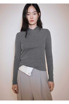 تیشرت طوسی زنانه اسلیم فیت MANGO - کد 863703538
