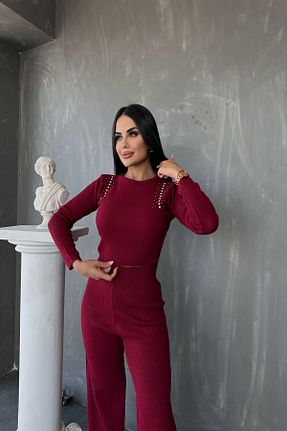 ست بالاتنه و پائین تنه زرشکی زنانه تریکو kamacibutik - کد 863808662