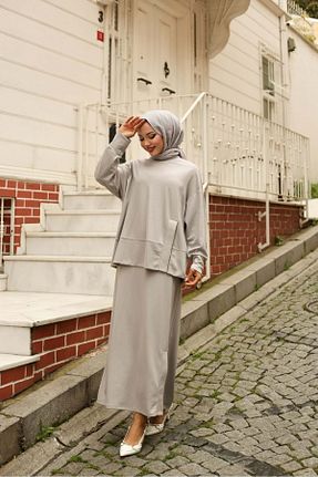 ست بالاتنه و پائین تنه حجاب طوسی زنانه Relaxed Pieef - کد 849275761