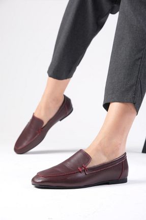 کفش لوفر زرشکی زنانه چرم خالص Mio Gusto - کد 863845912