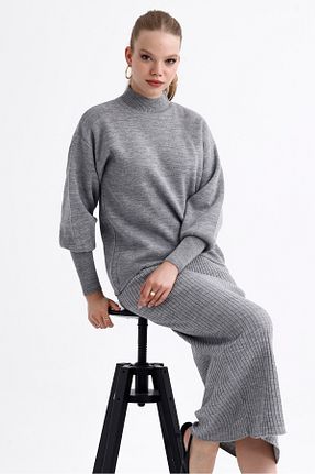 ست بالاتنه و پائین تنه طوسی زنانه بافتنی MD trend - کد 863648253