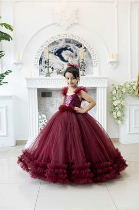 لباس مجلسی و فارغ التحصیلی زرشکی بچه گانه ساتن zde dikim evi - کد 851190027