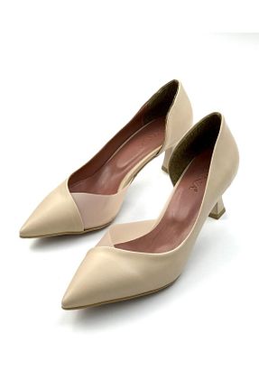 کفش پاشنه بلند کلاسیک بژ زنانه چرم İNNA - کد 350082275