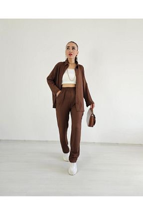 ست گرمکن قهوه ای زنانه پنبه ای 6 butik altı üstü butik - کد 863947334