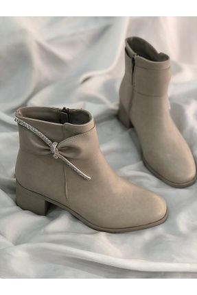 بوت / نیم بوت بژ زنانه چرم مصنوعی Hg Ayakkabı - کد 864025677