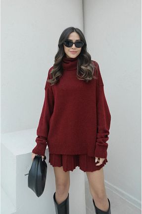ست بالاتنه و پائین تنه زرشکی زنانه تریکو Kurtayfashion - کد 864164136