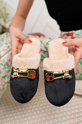 دمپائی خانگی مشکی زنانه مخملی Modafırsat - کد 864238967