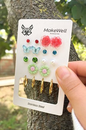 گوشواره استیل (فولاد) رنگی بچه گانه استیل ضد زنگ MakeWell - کد 864766324