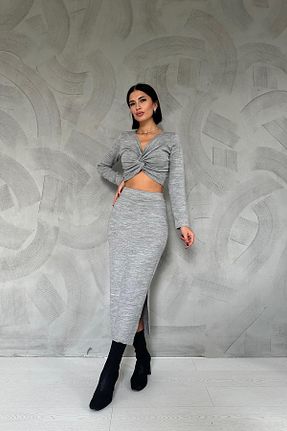 ست بالاتنه و پائین تنه طوسی زنانه بافتنی Elbee Fashion Woman - کد 223064368