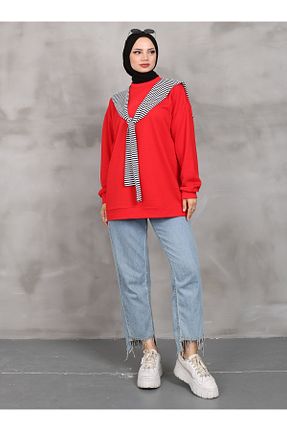 سوئیشرت حجاب قرمز زنانه بافتنی VAV - کد 864444244