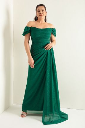 لباس مجلسی سایز بزرگ سبز زنانه یقه قایقی Lafaba - کد 785282125