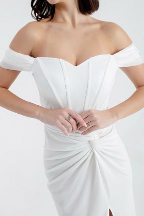 لباس مجلسی و فارغ التحصیلی سفید زنانه توری Lafaba - کد 797883988