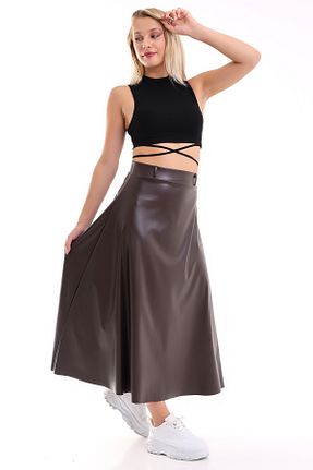 دامن قهوه ای زنانه چرم مصنوعی Winmoda34 - کد 864458195