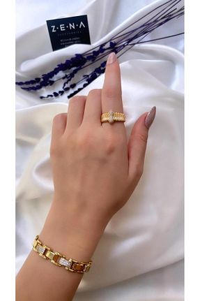 انگشتر استیل (فولاد) طلائی زنانه استیل (فولاد) ZENA ACCESSORİES - کد 856399554
