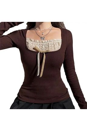 بلوز قهوه ای زنانه ساده DarkellaStore - کد 676222742