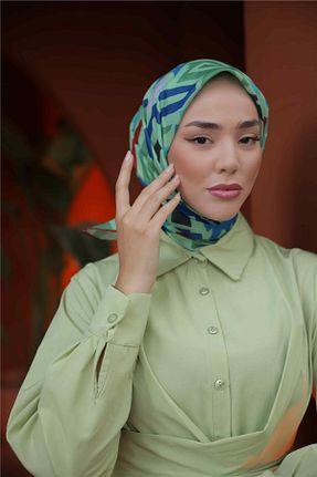 روسری آبی پنبه پلی استر Silk Home - کد 864632114