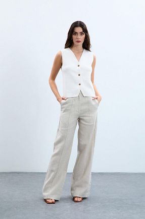 دامن بژ زنانه کتان Serianno - کد 841901796