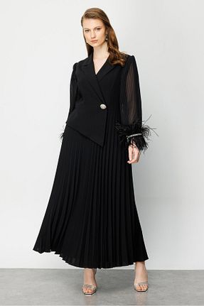 لباس مجلسی سایز بزرگ مشکی زنانه یقه هفت Moda İlgi - کد 808163837