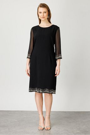 لباس مجلسی سایز بزرگ مشکی زنانه یقه دوچرخه Moda İlgi - کد 832772435