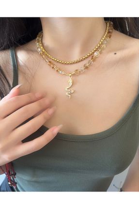 گردنبند جواهر زرد زنانه سنگ halodesignart - کد 864785898