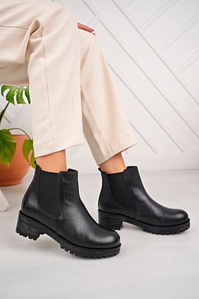 بوت / نیم بوت مشکی زنانه چرم خالص Derimoda - کد 864793981