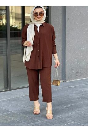 ست بالاتنه و پائین تنه حجاب قهوه ای زنانه رگولار YILMAZBARMAZ - کد 864822749