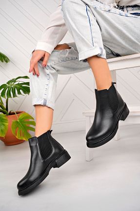 بوت / نیم بوت مشکی زنانه چرم خالص Derimoda - کد 864859518