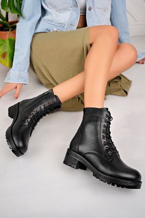 بوت / نیم بوت مشکی زنانه چرم خالص Derimoda - کد 864938955