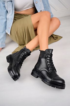 بوت / نیم بوت مشکی زنانه چرم خالص Derimoda - کد 864860655