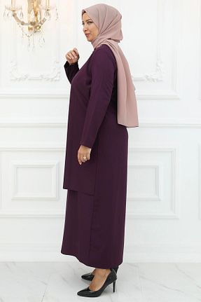 لباس مجلسی حجاب بنفش زنانه یقه دوچرخه Amine Hüma - کد 769600635