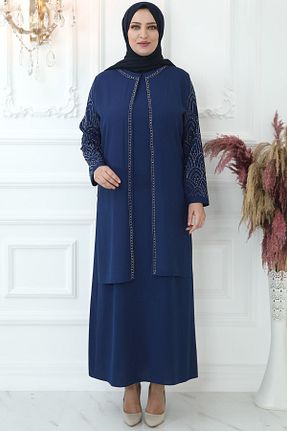 لباس مجلسی حجاب سرمه ای زنانه یقه دوچرخه Amine Hüma - کد 680412618