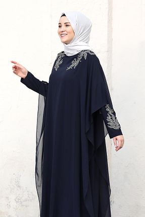 لباس مجلسی حجاب سرمه ای زنانه یقه دوچرخه Amine Hüma - کد 769601721