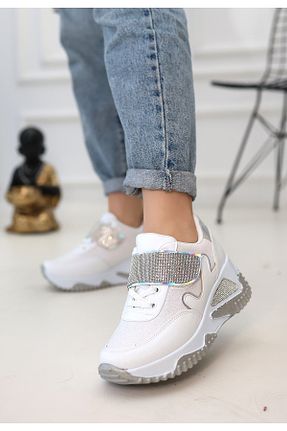 کفش اسنیکر سفید زنانه بند دار LEYDİ SHOES - کد 864984125