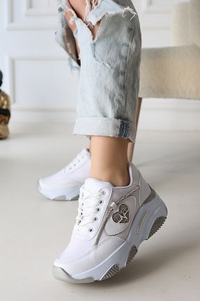 کفش اسنیکر سفید زنانه بند دار LEYDİ SHOES - کد 865001028